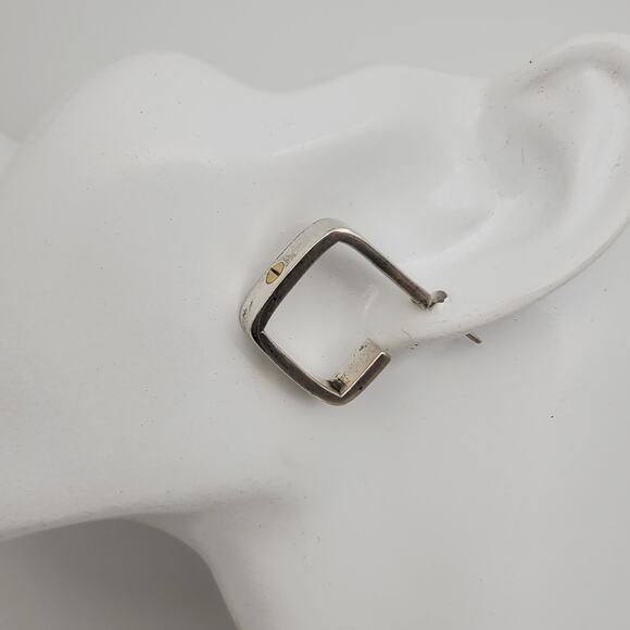 Vintage Mexican Sterling Silver Earrings Taxco 925 Hoops Modernist Brass Rivet - Picture 11 of 12